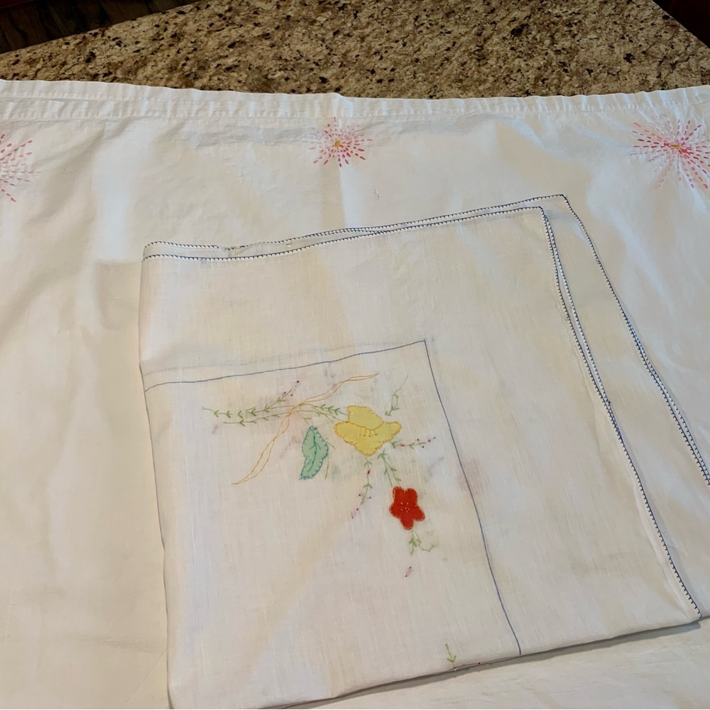 Vintage Embroidered White Tablecloths